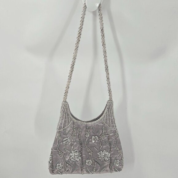 Silver Beaded Formal Prom Clutch Evening Purse - Picture 1 of 10